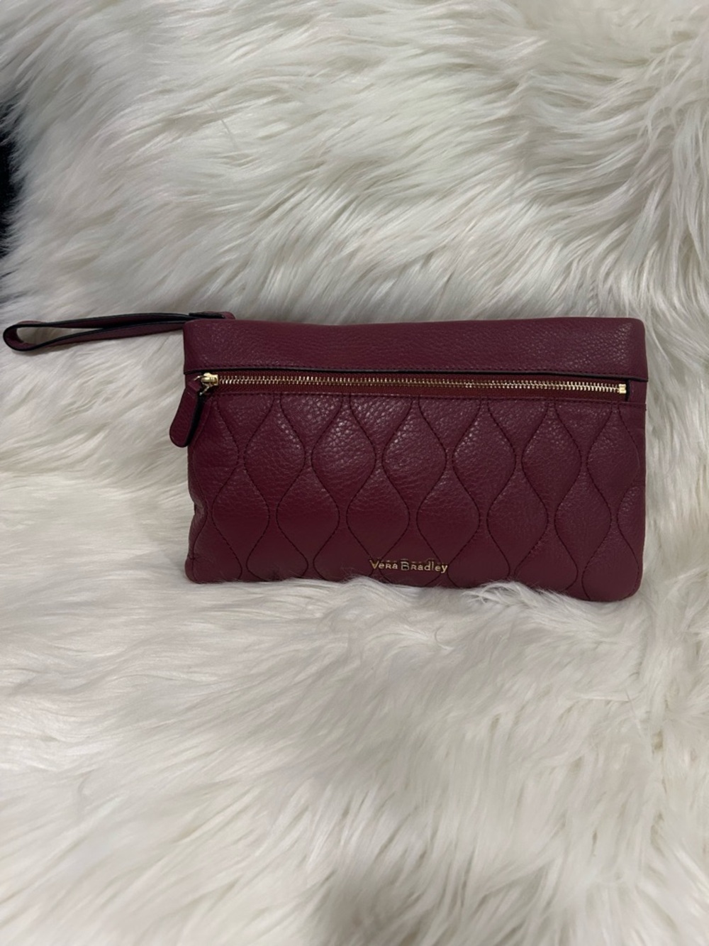 Vera Bradley Quilted Wristlet in Deep Burgundy with Gold Hardware